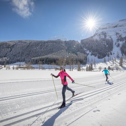 Cross-country skiing in the beautiful winter landscape